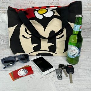 Disney Store Double Sided Mickey Minnie Mouse Canvas Tote Bag Polka Dot Lining